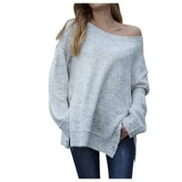 WHLBF пуловери за жени за жени, жени пуловер страничен процеп разкъсани пуловери за пуловери плетен джъмпер