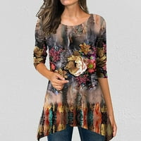 Есенни дрехи за жени Crewneck с дълъг ръкав риза флорална печатник отгоре нередовен подгъв с пълен ръкав дълга риза Spollover пуловер ризи свободни ежедневни върхове блуза блуза