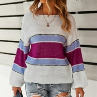 Rovga дамски пуловери за пуловери Женски моден пачуърк Плето солидна жилетка с дълъг ръкав върхове свободни пуловер