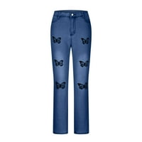 Женски дънки Кльощав отпечатан клирънс с висок възход с джобове Сини гамаши панталони размер XL