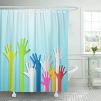 Червено зелен цвят нарязани цветни ръце на синя оранжева завеса за душ