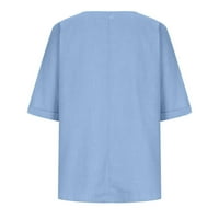 Клирънс под $ charella дамски v-образно деколте с къс ръкав хлабав бутон памучен бельо туника ризи летни ризи от свободното време блуза синьо, s