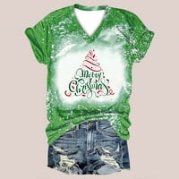 Коледни спестявания за подаръци до 30% отстъпка от коледна мода жена причинно-следствена декорална блуза блуза с къси ръкави тениски върхове, зелено, l