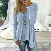 Върхове за жените нови разхлабени пуловерни ръкави риза плетени върхове сини s