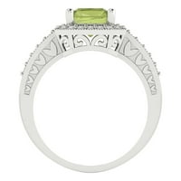 2. CT Brilliant Emerald Cut Natural Peridot 14K White Gold Haliatear с акценти Размер на пръстена 10.75