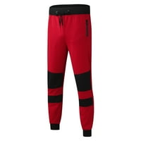 Cathalem Indoor Boy Pants Sports Sports DrawString Небрежни панталони джобове с цип мъжки панталони от панталони за мъже панталони червени хх-големи